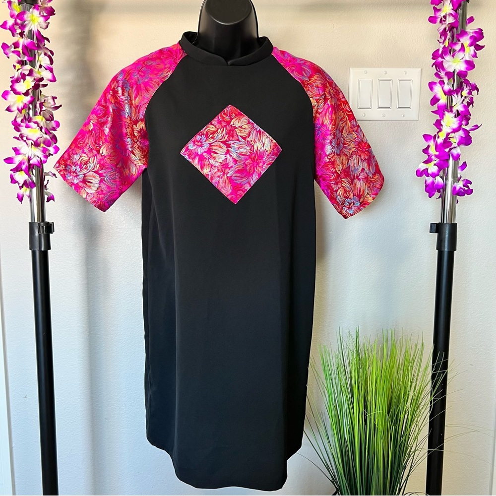 LAST PRICE Chinese Inspired Black and Pink Embroidery A-Line Dress